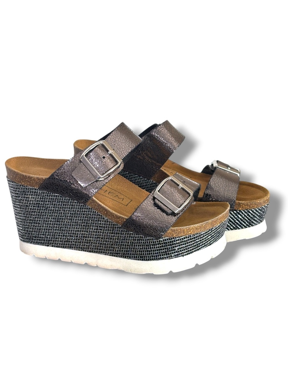 Ethem Metallic Rhinestone Platform Corks Wedge Sandals - Picture 11 of 12